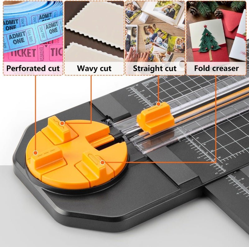 ecraft 4-in-1 Paper Cutter - 12" Paper Trimmer Multi-Function Scrapbooking Tool with Straight, Wave, Perforated & Creasing Blades for Craft Paper,Cardstock, Coupon, Label, Photo,Postcard (Black) - Image 4